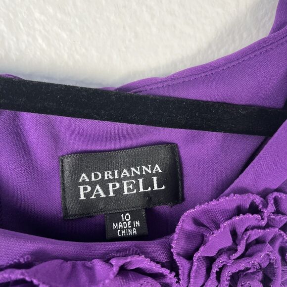 Adrianna Papell Dress Size10 Purple Ruched Side Floral Appliqué Off Shoulder - Picture 3 of 10